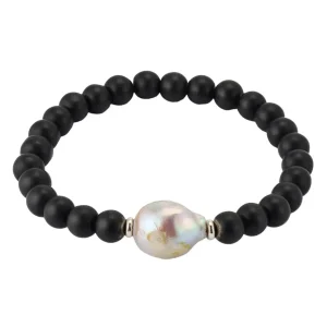 Onyx & Pearl Beaded Flex Bracelet