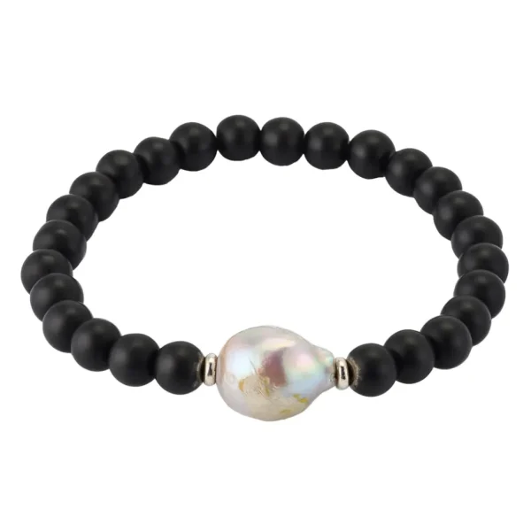 Onyx & Pearl Beaded Flex Bracelet