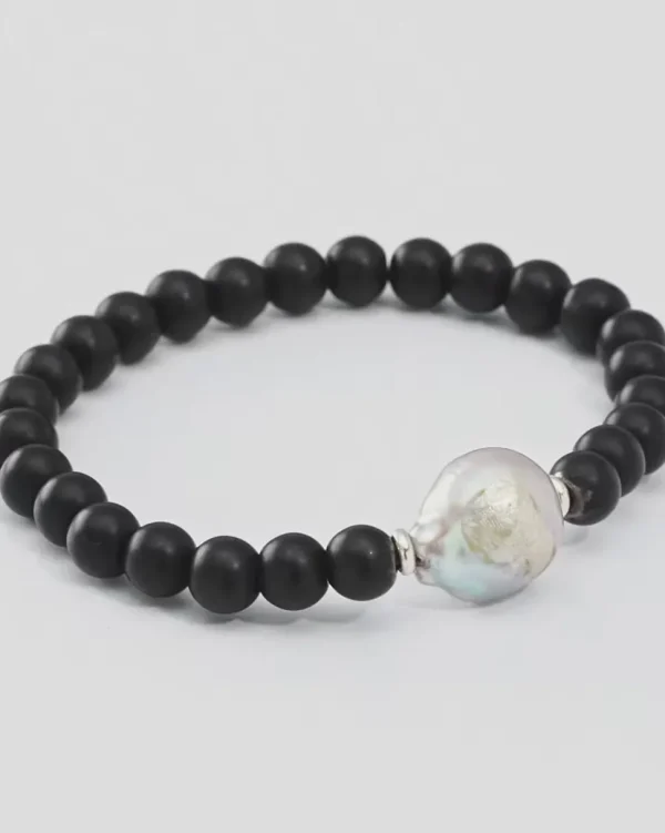 Onyx & Pearl Beaded Flex Bracelet