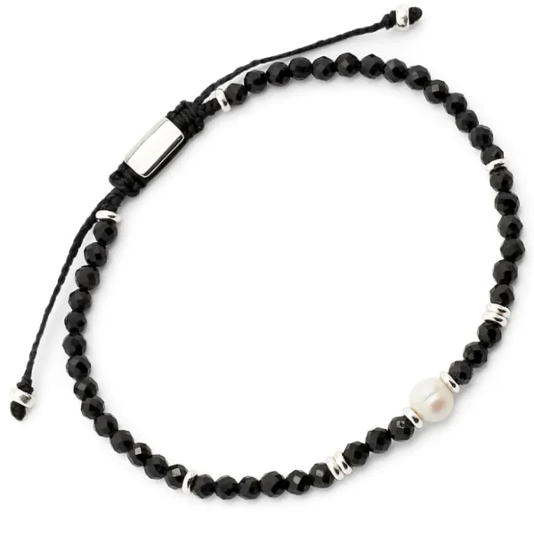 Onyx Freshwater Pearl Center Beaded Pull Bracelet