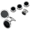 Onyx Gemstone Rivet Etch Sterling Cufflinks & Studs