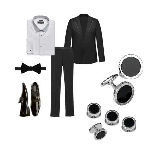 Onyx Gemstone Rivet Etch Sterling Cufflinks & Studs