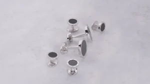 Onyx Gemstone Rivet Etch Sterling Cufflinks & Studs