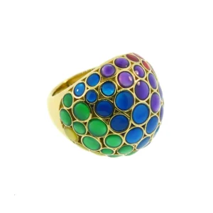 Orb Mother of Pearl Gemstone and Enamel 18K Gold Vermeil Sterling Silver Ring I Jan Leslie