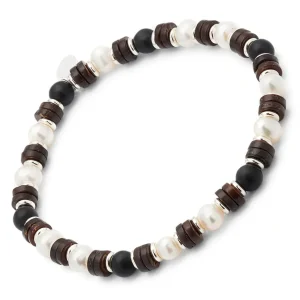 Pearl & Black Agate Beaded Flex Bracelet