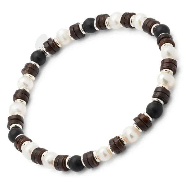 Pearl & Black Agate Beaded Flex Bracelet
