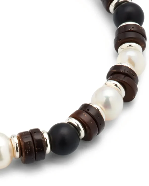 Pearl & Black Agate Beaded Flex Bracelet