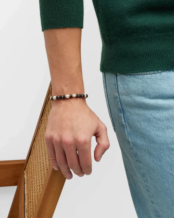 Pearl & Black Agate Beaded Flex Bracelet