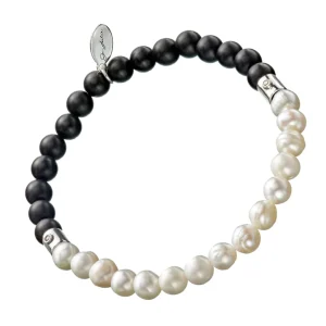 Pearl & Onyx Beaded Flex Bracelet