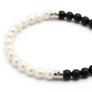 Pearl & Onyx Beaded Flex Bracelet