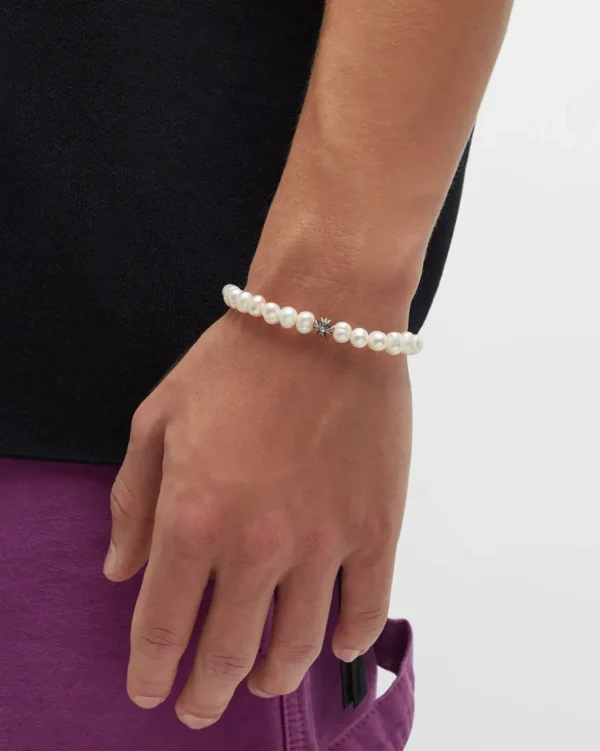 Pearl & Sterling Fluted Star Flex Bracelet