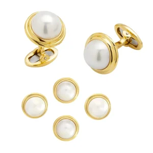 Pearl Cufflink & Studs 18Karat Gold