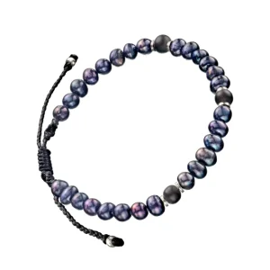 Pearl, Onyx Sterling Beaded Pull Cord Bracelet