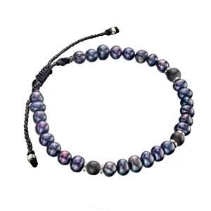 Pearl, Onyx Sterling Beaded Pull Cord Bracelet
