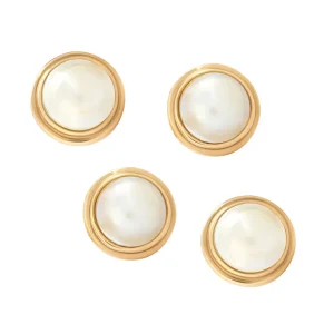 Pearl with Thick Border 18K Yellow Gold Tuxedo Studs