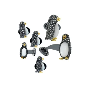 Penguin Marcasite & Mother Pearl Sterling Cufflinks and Studs Set