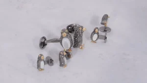 Penguin Marcasite & Mother Pearl Sterling Cufflinks and Studs Set