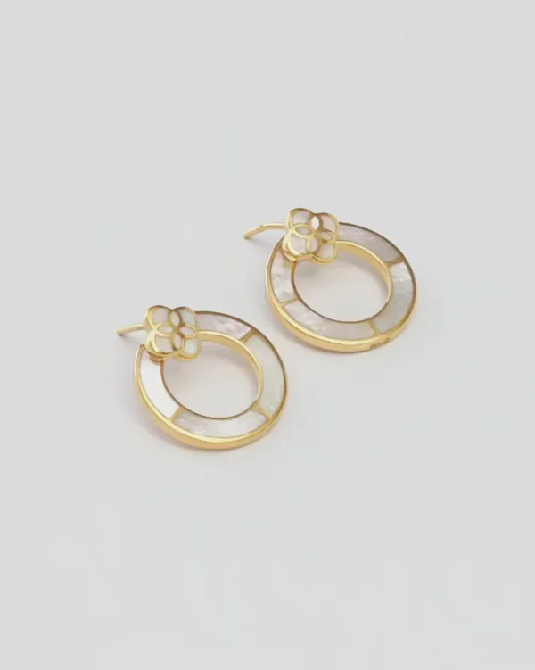 Petal Mother of Pearl Gold Vermeil Sterling Hoop Earrings