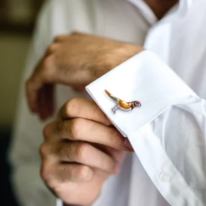 Pheasant Hand Painted Sterling Cufflinks
