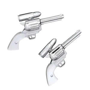 Pistol with Bullet Back Mother of Pearl Sterling Cufflinks