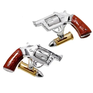 Pistol Wood Handle 24K Vermeil Bullet Back Sterling Cufflinks
