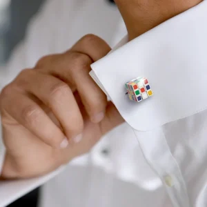Puzzle Moving Cube Sterling Cufflinks