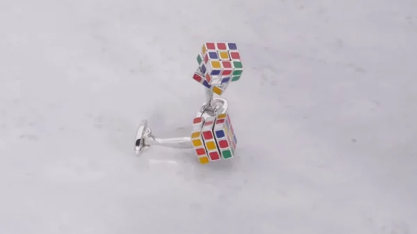 Puzzle Moving Cube Sterling Cufflinks