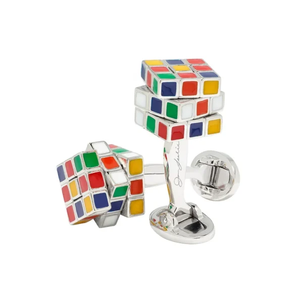 Puzzle Moving Cube Sterling Cufflinks
