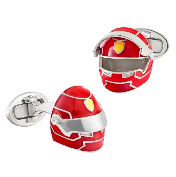 Race Car Helmet Enamel Sterling Cufflinks
