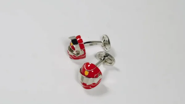 Race Car Helmet Enamel Sterling Cufflinks