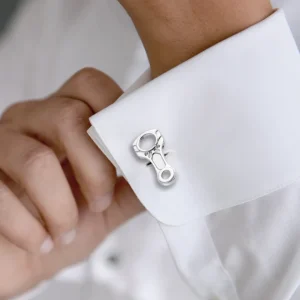 Race Car Steering Wheel Enamel Sterling Cufflinks