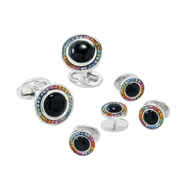 Rainbow Pave' Onyx Sterling Cufflinks & Studs
