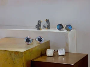 Rainbow Pave' Onyx Sterling Cufflinks