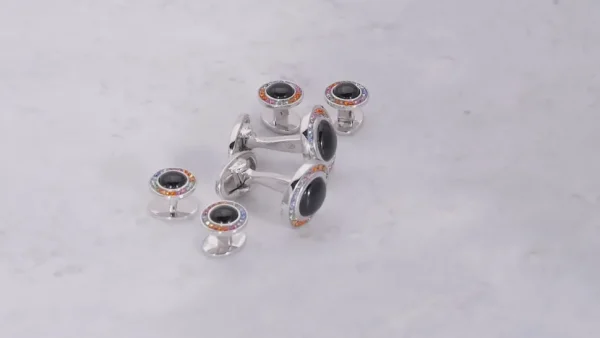 Rainbow Pave' Onyx Sterling Cufflinks & Studs