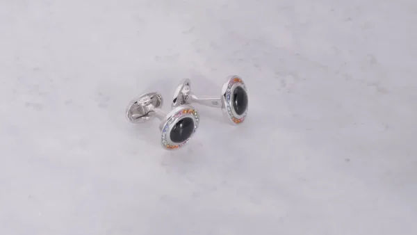 Rainbow Pave' Onyx Sterling Cufflinks