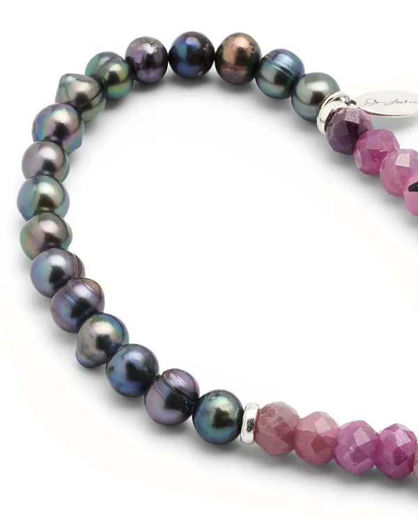 Red Ruby & Freshwater Pearls Flex Bracelet