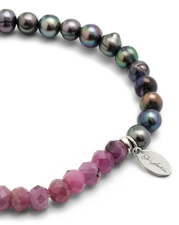 Red Ruby & Freshwater Pearls Flex Bracelet