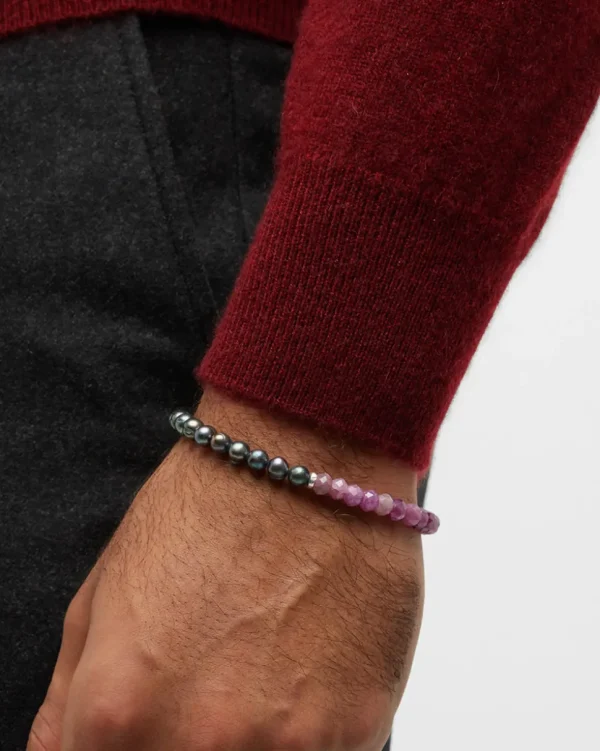 Red Ruby & Freshwater Pearls Flex Bracelet