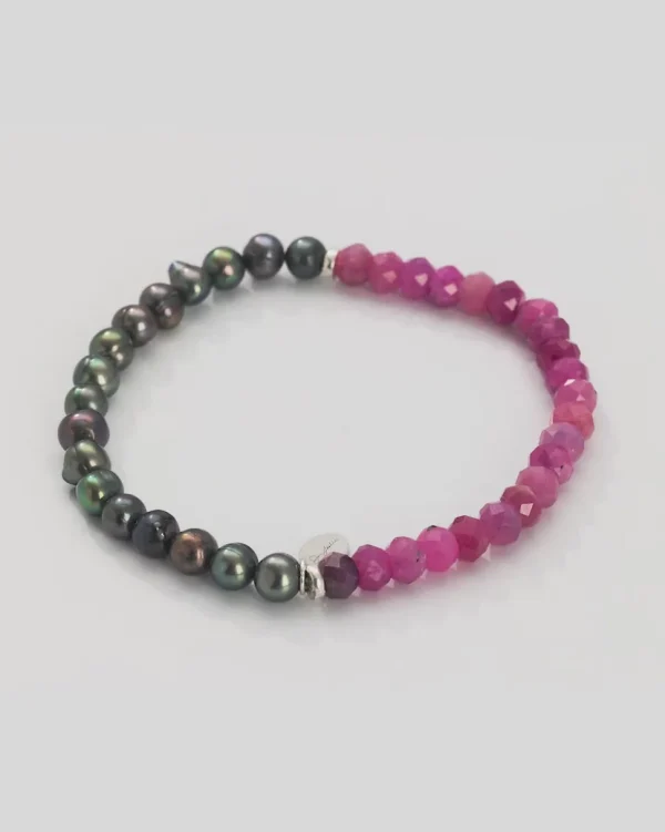 Red Ruby & Freshwater Pearls Flex Bracelet