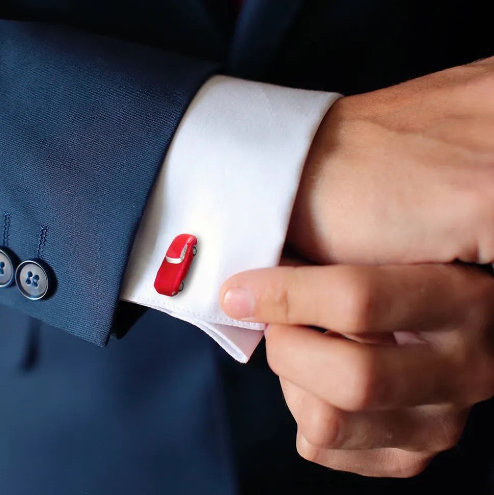 Red Vintage Car Sterling Cufflinks with Steering Wheel Backs