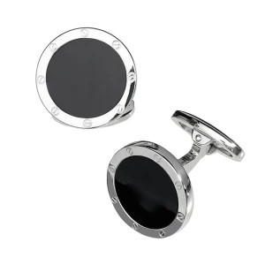 Rivet Etch Black Onyx Sterling Cufflinks