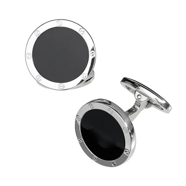 Rivet Etch Black Onyx Sterling Cufflinks