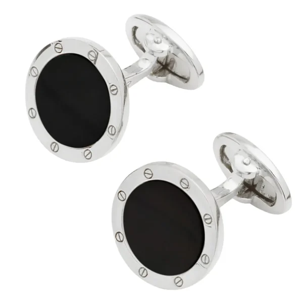 Rivet Etch Black Onyx Sterling Cufflinks