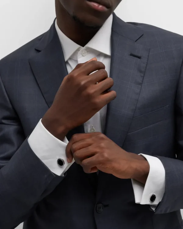 Rivet Etch Black Onyx Sterling Cufflinks