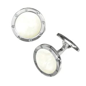 Rivet Etch Mother of Pearl Sterling Cufflinks