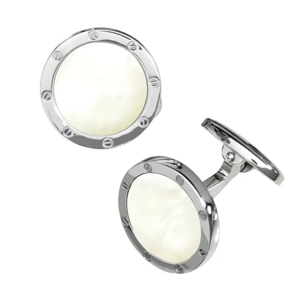 Rivet Etch Mother of Pearl Sterling Cufflinks