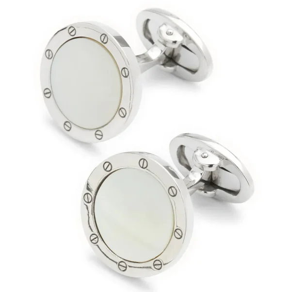 Rivet Etch Mother of Pearl Sterling Cufflinks