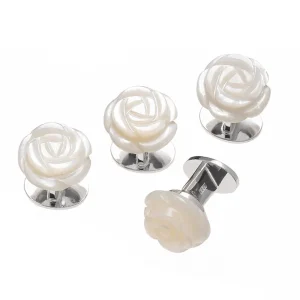 Rose Carved Gemstone Sterling Tuxedo Studs