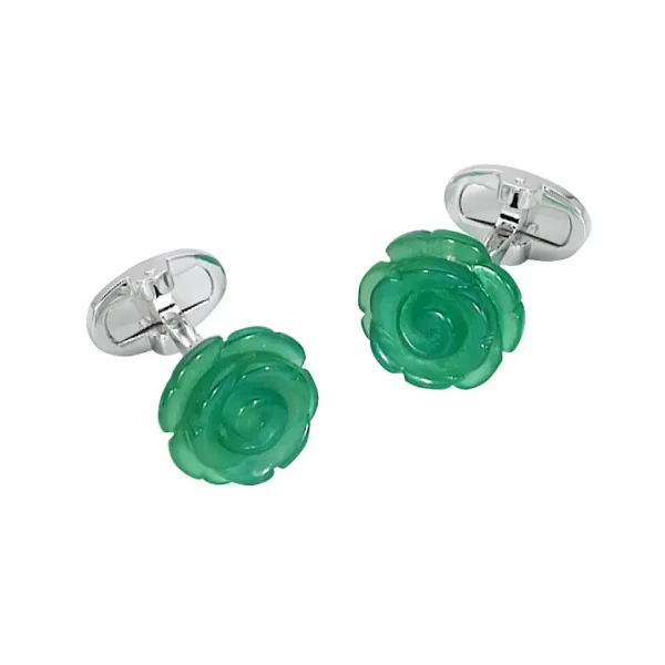 Rose Carved Green Onyx Sterling Cufflinks