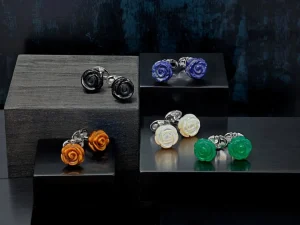 Rose Carved Green Onyx Sterling Cufflinks